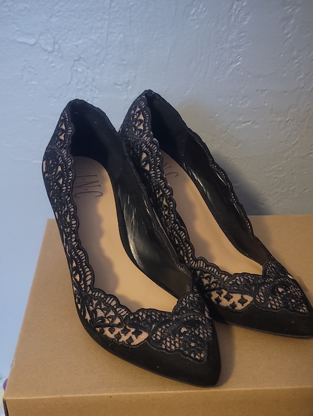 INC International Concepts Black Lace Pointed Pumps